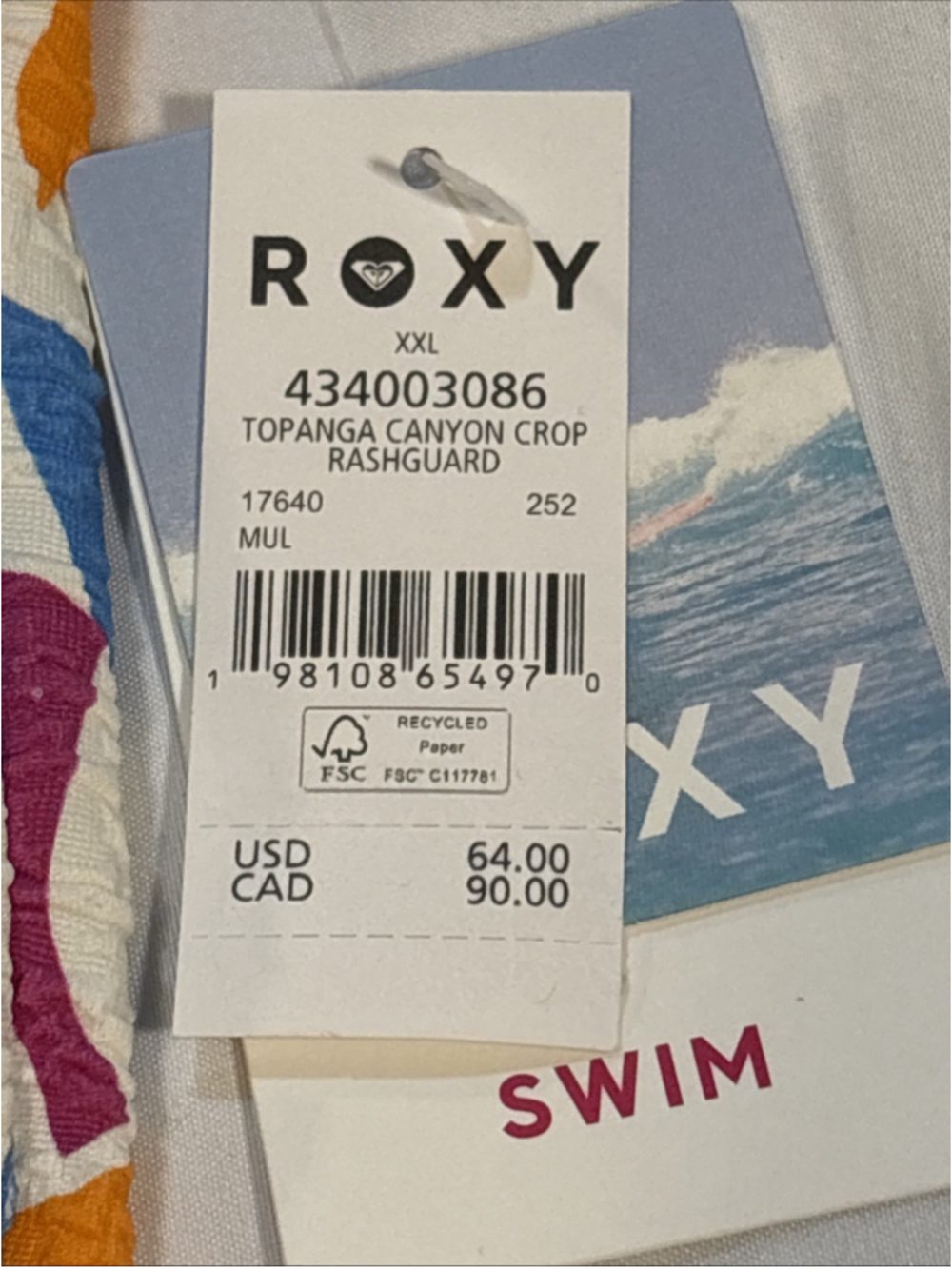 Roxy Juniors' Vacay Vibes Crop Rashguard MSRP $66 XXL - Picture 2 of 2